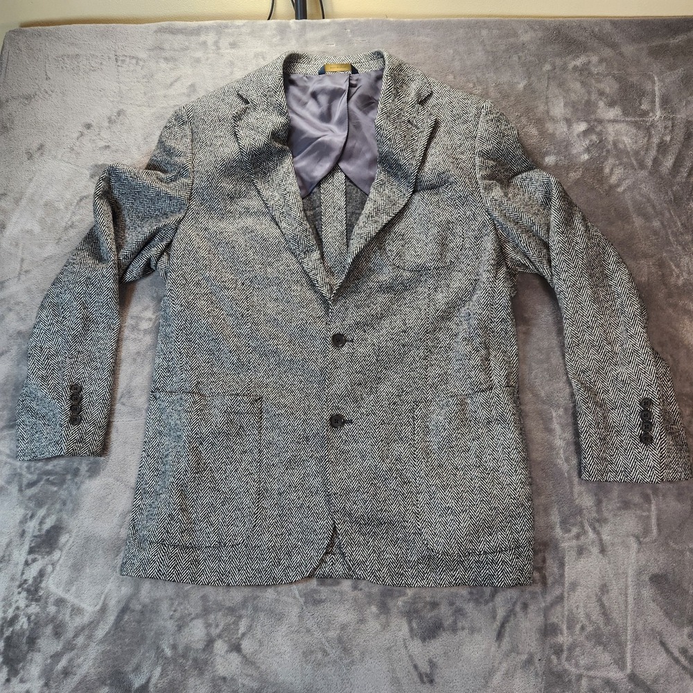 Brooks Brothers Classic Sports Coat 42R Gray Hereingbone Wool Tweed Academia